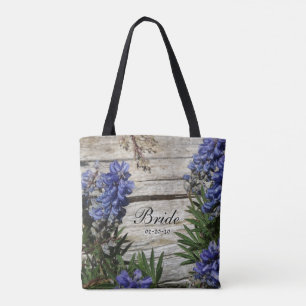 purple blue flower personalized Name Bride ,date Tote Bag