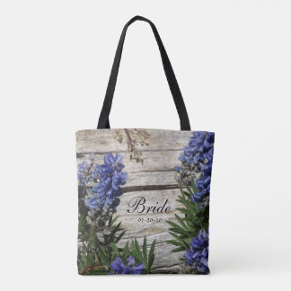 purple blue flower personalized Name Bride ,date Tote Bag