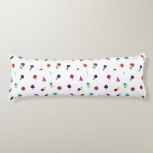 Purple & Blue Flower Print, Modern Floral Print Body Pillow