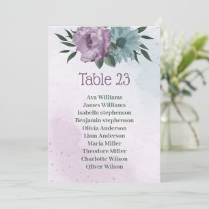 purple blue flowers botanical seating chart card