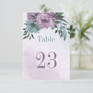 purple blue flowers botanical table number card