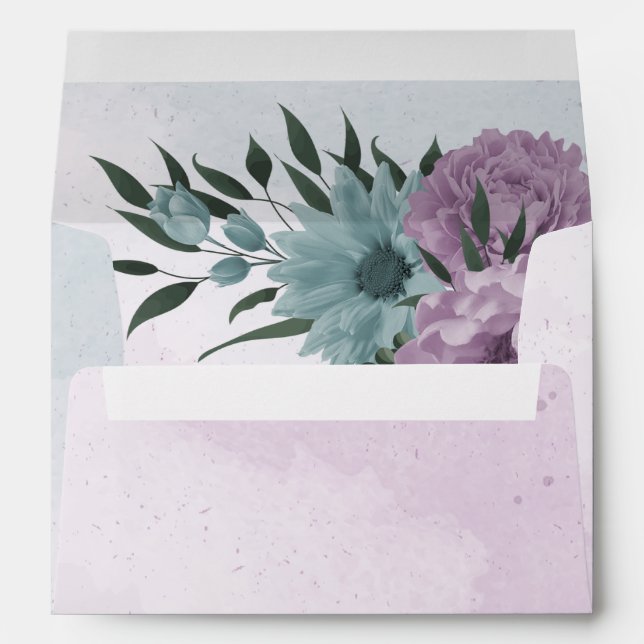 purple blue flowers botanical wedding envelope (Back (Bottom))