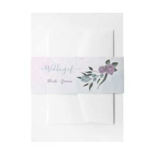 purple blue flowers botanical wedding invitation belly band
