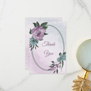 purple blue flowers botanical wedding thank you card
