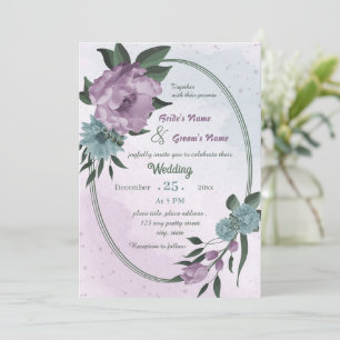 purple blue flowers geometric wedding  invitation
