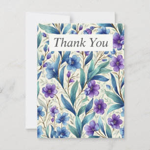 Purple & Blue Flowers on Cream Thank You Card