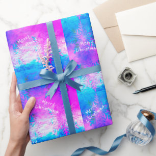 Purple Blue Fractal Tie-Dye Snowflake Christmas Wrapping Paper