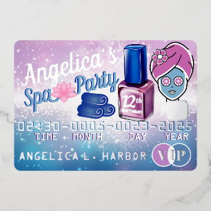 Purple & Blue Girly VIP Credit Card Spa Party