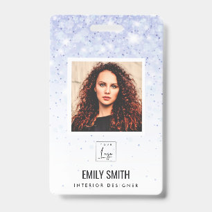 PURPLE BLUE GLITTER EMPLOYEE PHOTO BARCODE NAME BADGE
