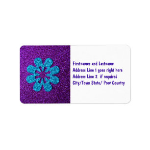 Purple & Blue Glitter Retro Flower Label