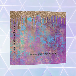 Purple Blue Gold Abstract Glitter Drip Binder