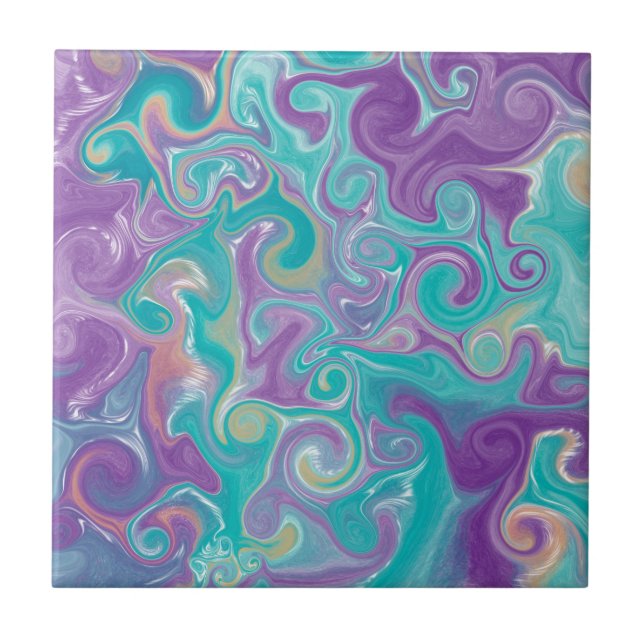 Purple, Blue, Gold and Teal swirls  Tile (Front)