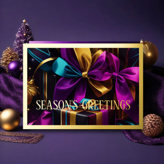 Purple Blue Gold Gifts Season's Greetings Holiday Card