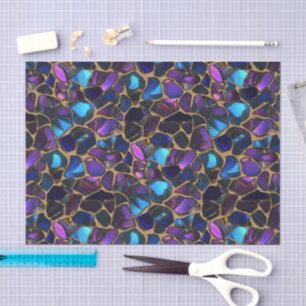 Purple Blue Gold Watercolor Mosaic Stained Glass  Tissue Paper