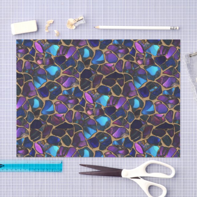Purple Blue Gold Watercolor Mosaic Stained Glass  Tissue Paper (Craft)