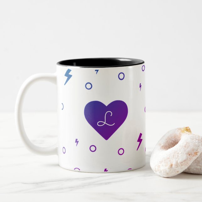Purple Blue Gradient Heart and Lightening Bolt cup (With Donut)