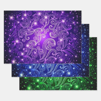 Purple Blue & Green Celestial Swirls Pattern Wrapping Paper Sheet
