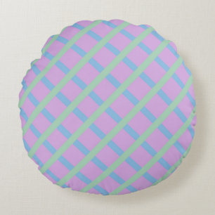 Purple Blue Green Chequered Diamond Stripes Patter Round Pillow