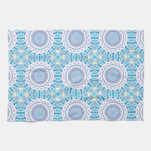 Purple, Blue & Green Kaleidoscope Flowers Design Kitchen Towel