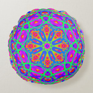 Purple Blue Green Mandala Boho Round Pillow
