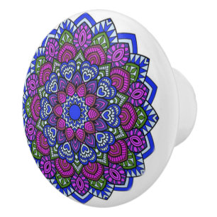 Purple, Blue & Green  Mandala Ceramic Knob