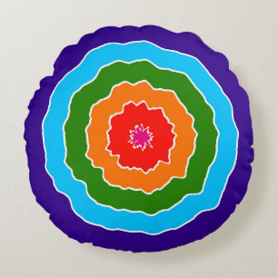 Purple Blue Green Orange Red Round Pillow