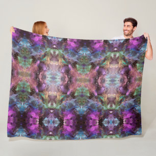 Purple blue green pink black nebula art Fleece Blanket