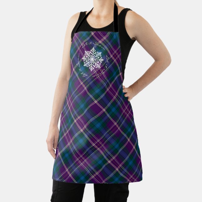 Purple, Blue & Green Plaid Snowflake Apron (Insitu)