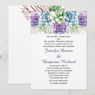 Purple Blue Green Watercolor Succulents Invitation