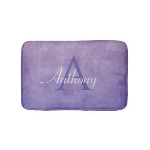 Purple Blue Grey rustic Abstract name monogram Bath Mat