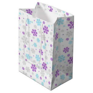 Purple Blue Grey Winter Snowflake Patter Medium Gift Bag