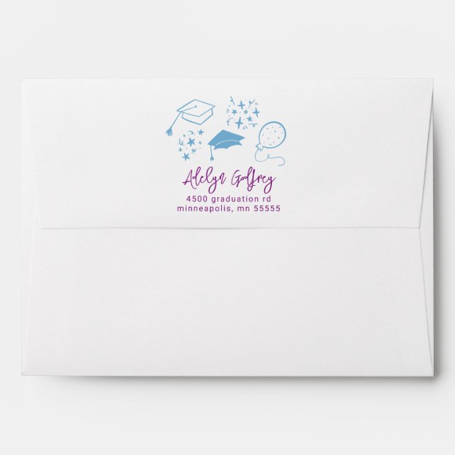 Purple Blue Hand Drawn Graduation Icons  Envelope (Back (Top Flap))