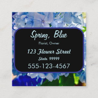 Purple Blue Hydrangeas Bouquets Square Business Card