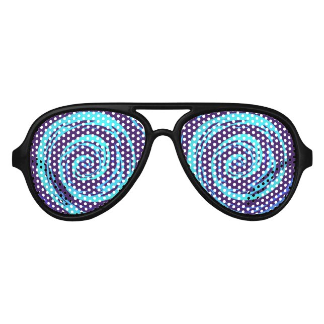 Purple & Blue Hypnotic Swirl Art Aviator Sunglasses (Front)
