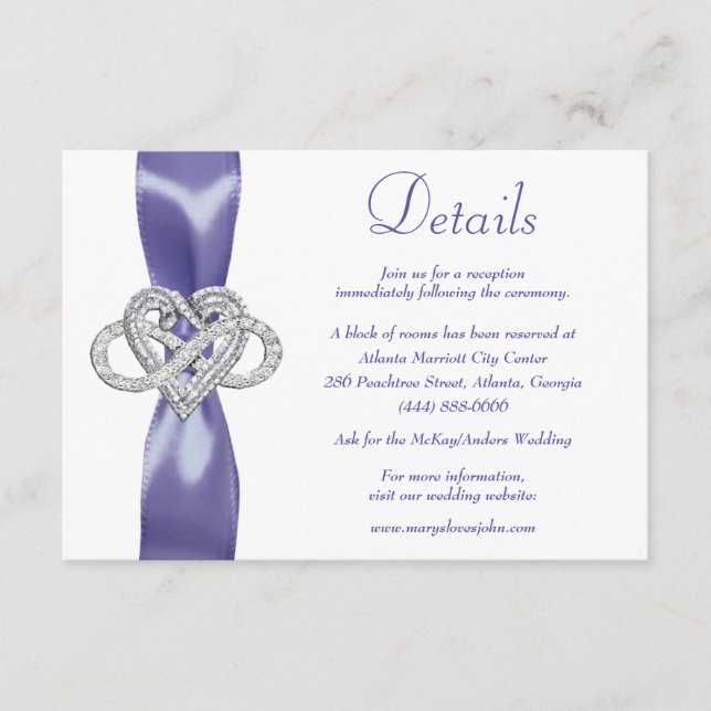 Purple Blue Infinity Heart Wedding Details Enclosure Card (Front)