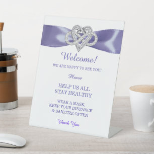 Purple Blue Infinity Heart Wedding Safety Pedestal Sign