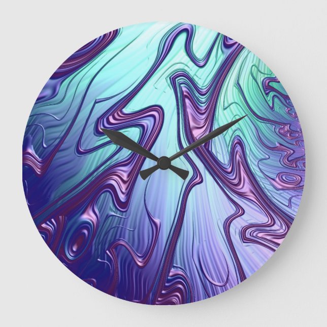 Purple blue iridescent 3D metallic abstract art Large Clock (Front)