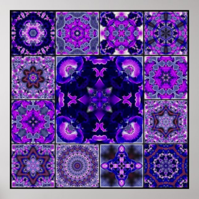 Purple & Blue Iris Flower Petals, Mosaic Montage Poster (Front)
