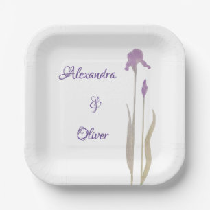 Purple & Blue Iris Watercolor Wedding Paper Plate