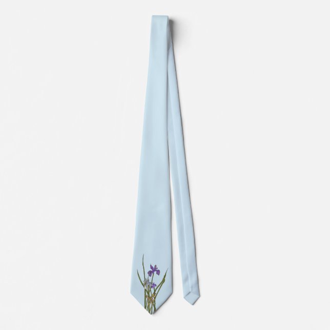 Purple & Blue Iris Watercolor Wedding Tie (Front)