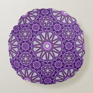 Purple Blue Kaleidoscope Pinwheel Mandala Pattern Round Pillow