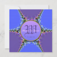 Purple & Blue Lace Monogram Wedding Invitations