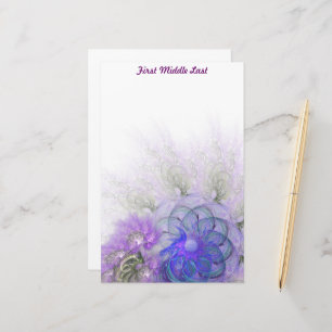 Purple Blue Lacy Abstract Flower Personalized Stationery