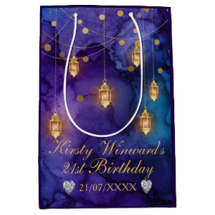 Purple & Blue Lantern Glow Birthday Medium Gift Bag