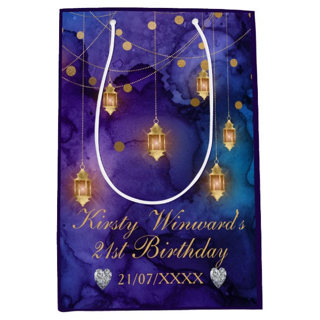 Purple & Blue Lantern Glow Birthday  Medium Gift Bag (Front)