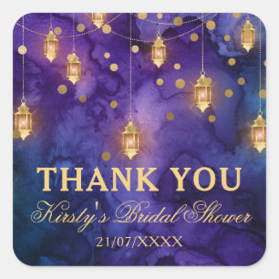 Purple & Blue Lantern Glow Bridal Shower Square Sticker