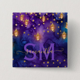 Purple & Blue Lantern Glow Monogram 2 Inch Square Button