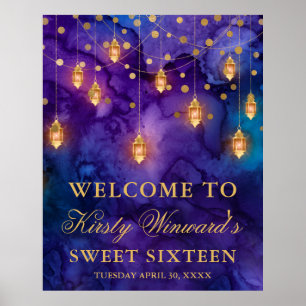 Purple & Blue Lantern Glow Sweet 16 Poster