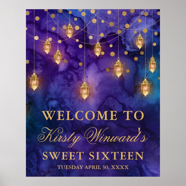 Purple & Blue Lantern Glow Sweet 16  Poster (Front)