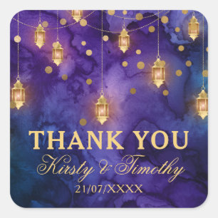Purple & Blue Lantern Glow Wedding Square Sticker